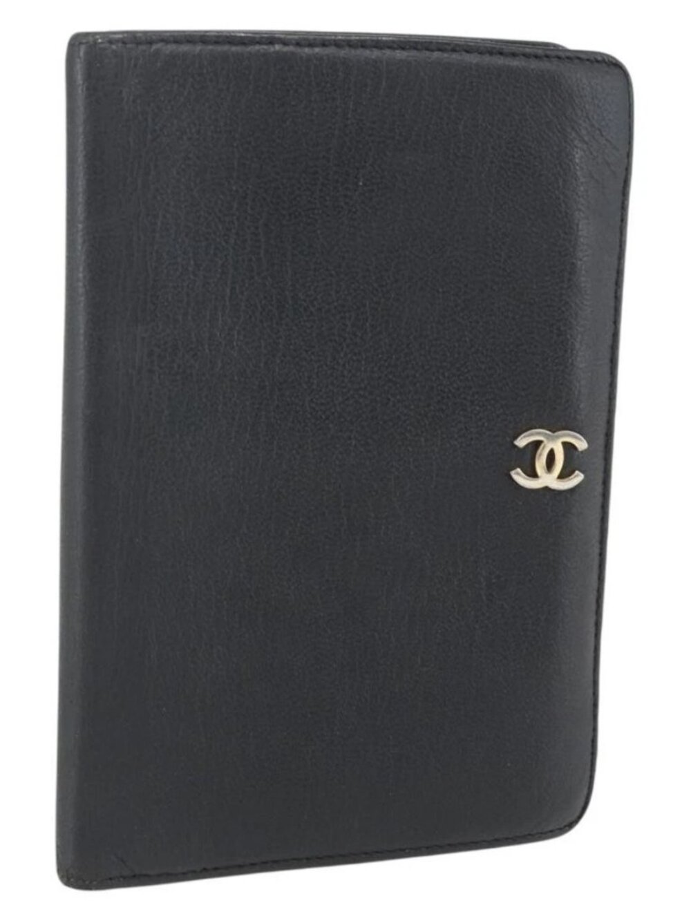 CHANEL Day Planner Cover Leather Black Gold CC Auth 157492